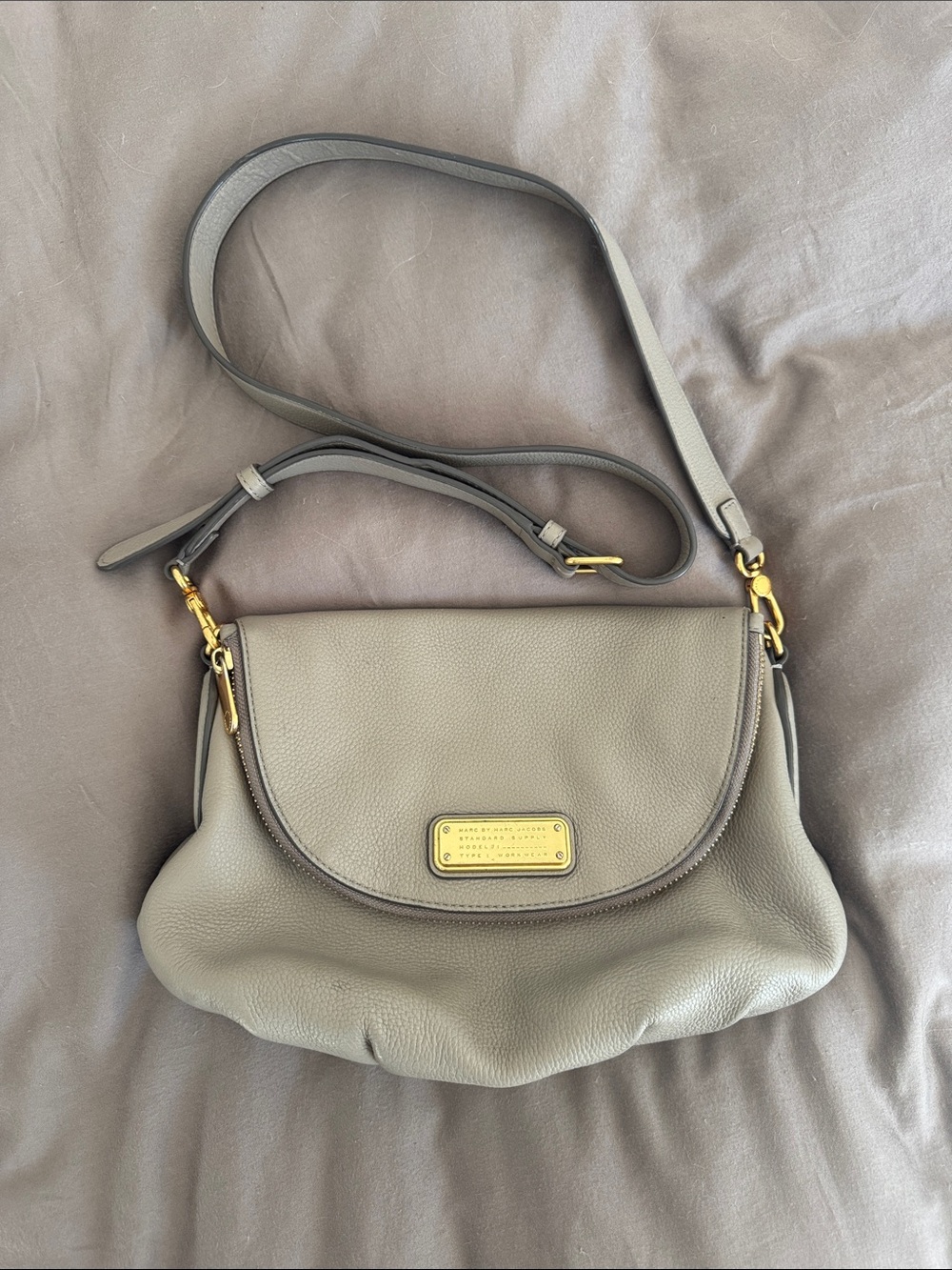 Marc by Marc Jacobs Natasha Taupe Leather Crossbody with Gold Hardware